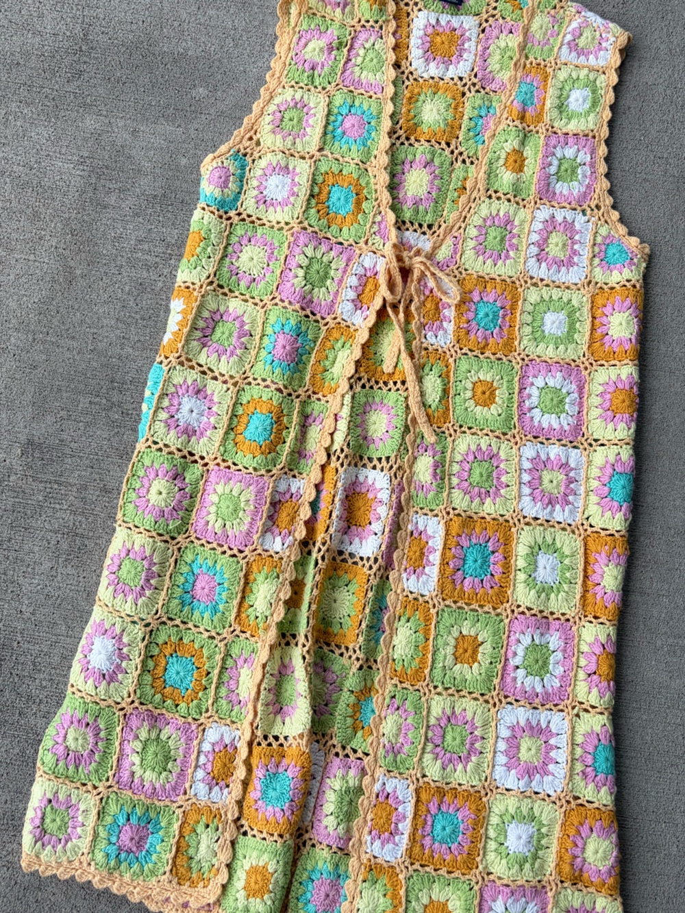 Vintage 90s Boston Proper knit crochet granny square tunic layering piece shawl - Picture 4 of 7